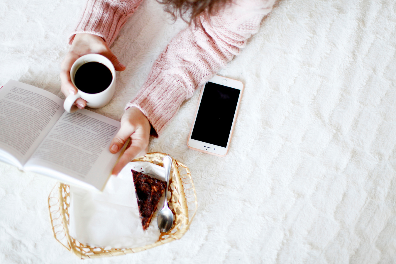 Girl Reading Book with Coffee